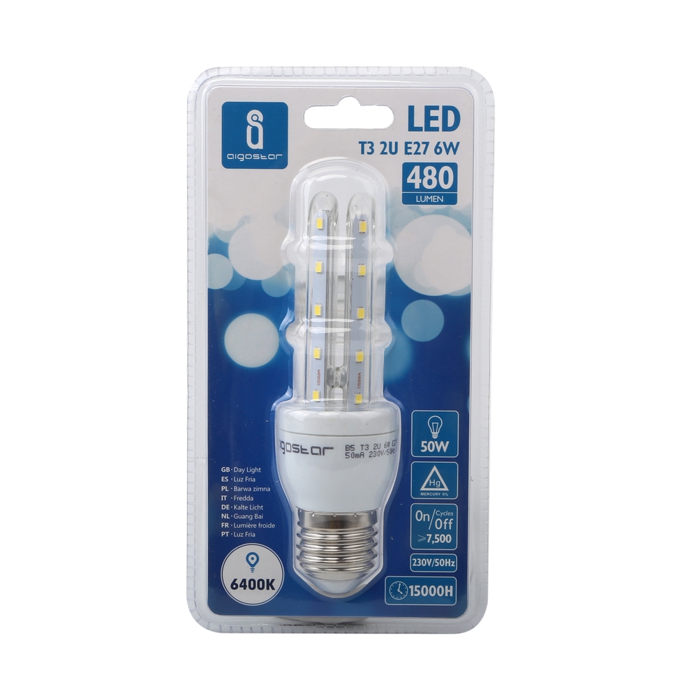 Lampadina Led E27 a tubo a U 6W Bianco freddo 6400K Aigostar - Foto 1
