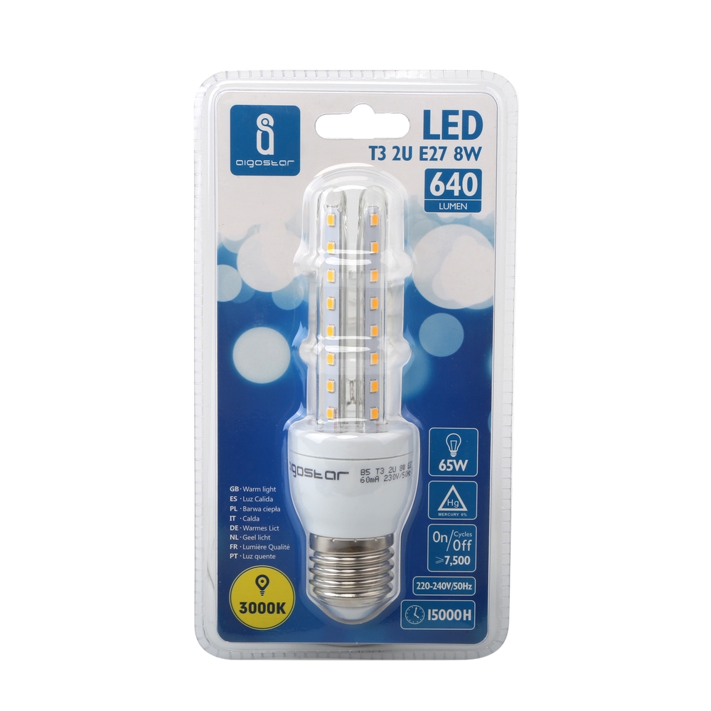 Lampadina Led E27 a tubo a U 8W Bianco caldo 3000K Aigostar - Foto 2