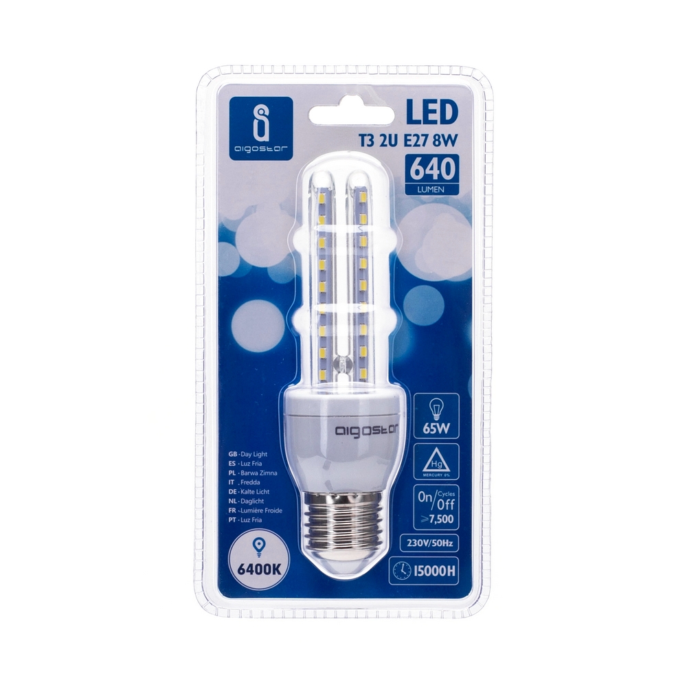 Lampadina Led E27 a tubo a U 8W Bianco freddo 6400K Aigostar - Foto 2