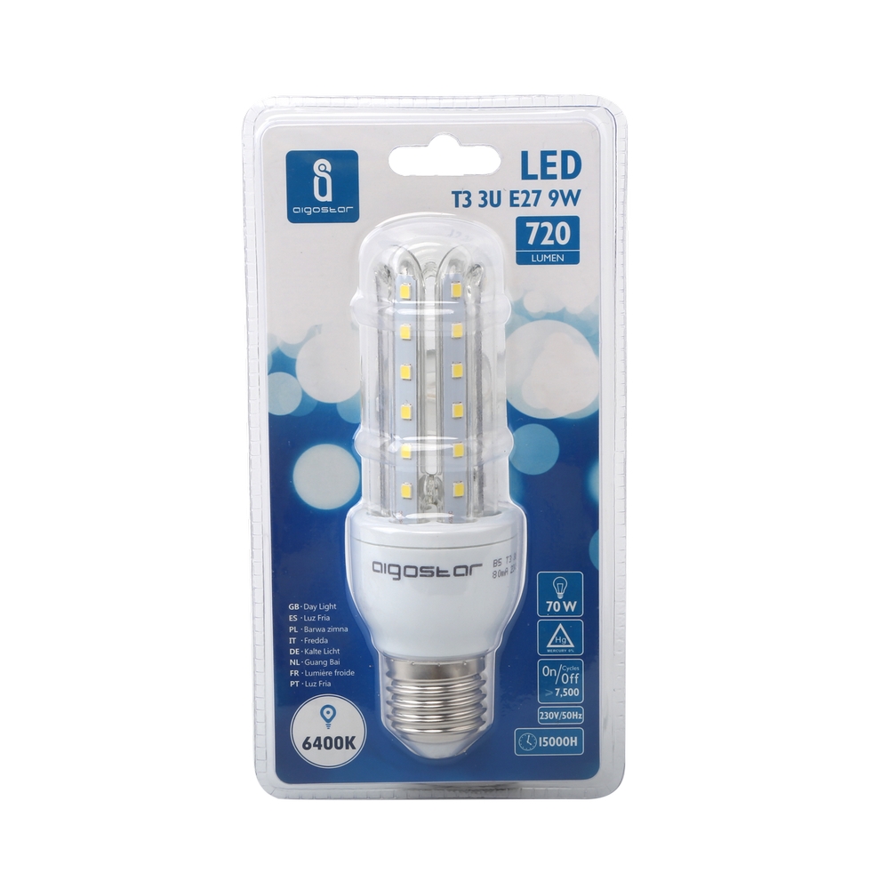 Lampadina Led E27 a tubo a U 9W Bianco freddo 6400K Aigostar - Foto 1
