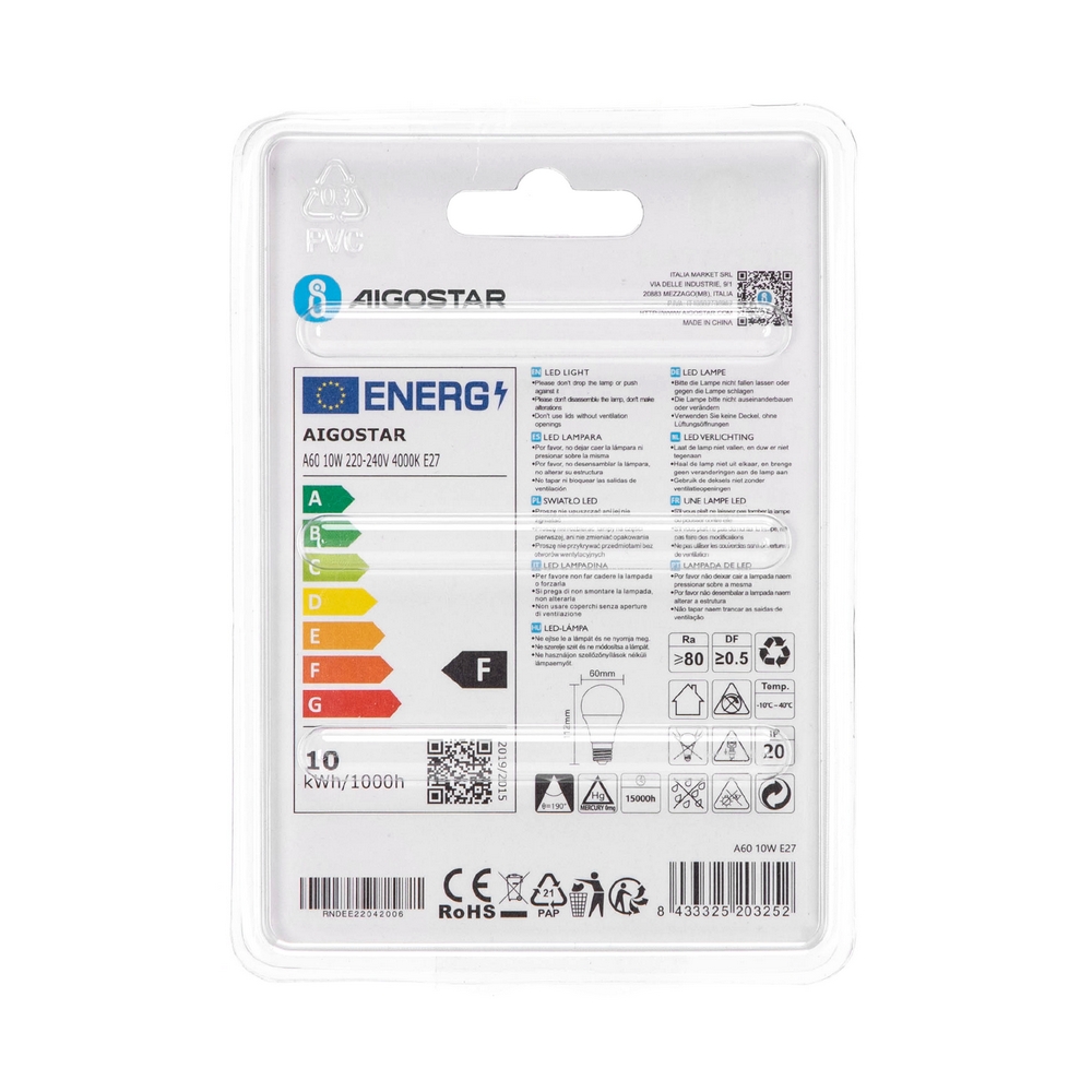 Lampadina Led E27 A60 a bulbo 10W Bianco neutro 4000K Aigostar - Foto 3