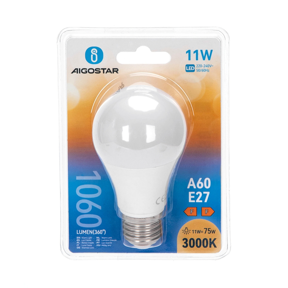 Lampadina Led E27 A60 a bulbo 11W Bianco caldo 3000K Aigostar - Foto 2