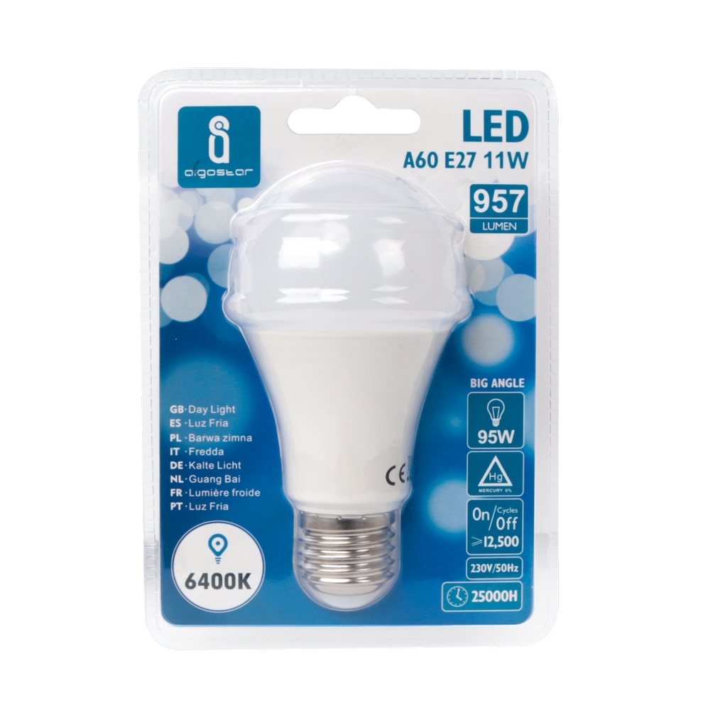 Lampadina Led E27 A60 a bulbo 11W Bianco freddo 6400K Aigostar - Foto 2