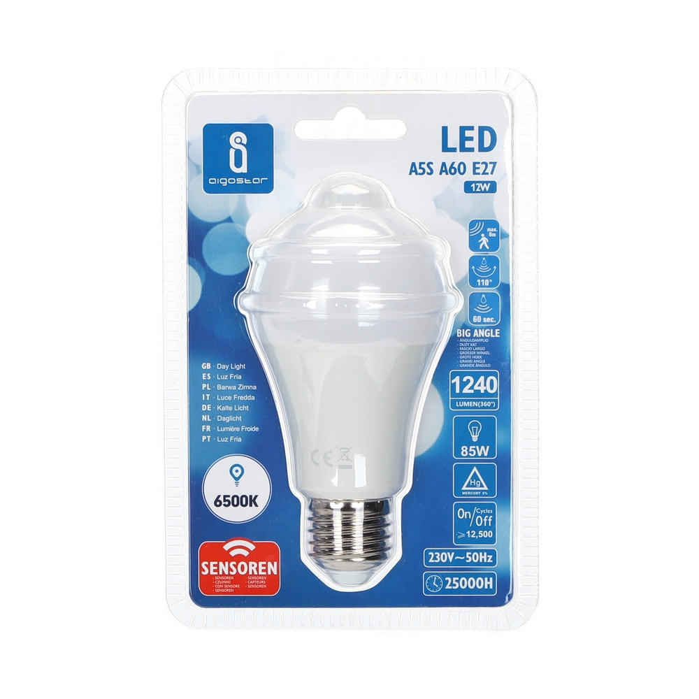 Lampadina Led E27 A60 a bulbo 12W Bianco freddo 6500K con sensore di movimento Aigostar - Foto 2