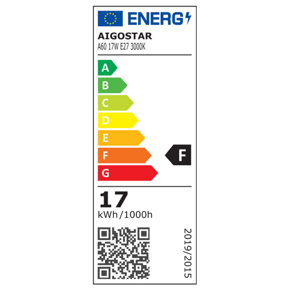 Lampadina Led E27 A60 a bulbo 17W Bianco caldo 3000K Aigostar - Foto 3