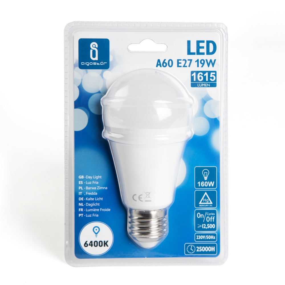 Lampadina Led E27 A60 a bulbo 19W Bianco freddo 6400K Aigostar - Foto 2
