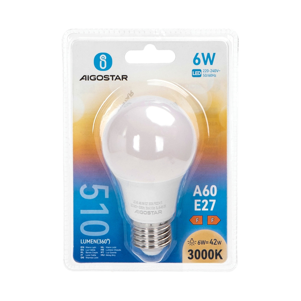 Lampadina Led E27 A60 a bulbo 6W Bianco caldo 3000K Aigostar - Foto 2