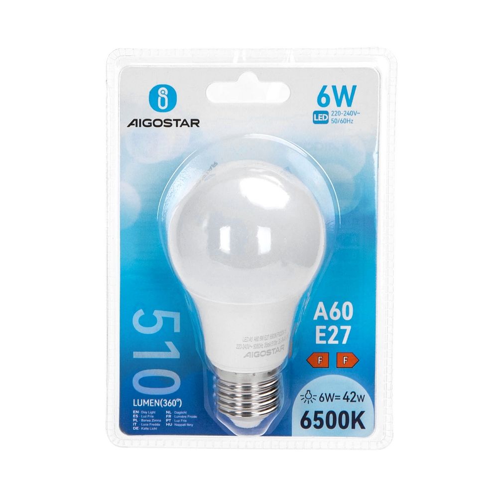 Lampadina Led E27 A60 a bulbo 6W Bianco freddo 6400K Aigostar - Foto 2