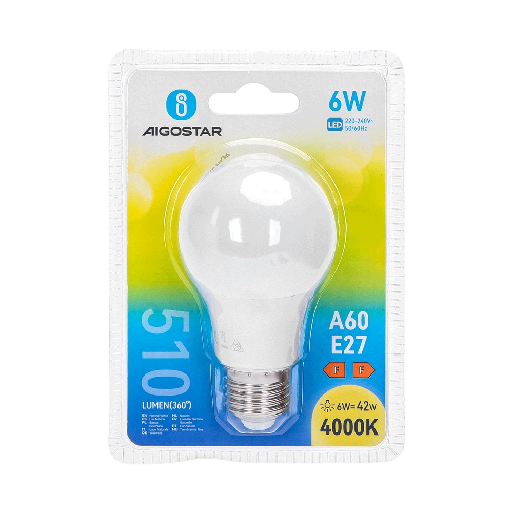Lampadina Led E27 A60 a bulbo 6W Bianco neutro 4000K Aigostar - Foto 2
