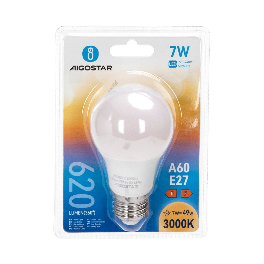 Lampadina Led E27 A60 a bulbo 7W Bianco caldo 3000K Aigostar - Foto 2