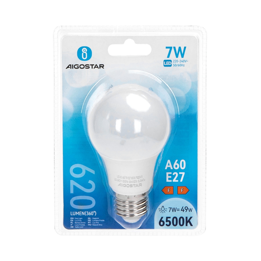Lampadina Led E27 A60 a bulbo 7W Bianco freddo 6400K Aigostar - Foto 2