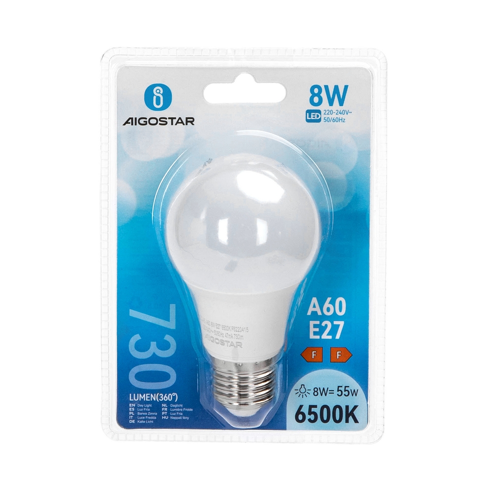 Lampadina Led E27 A60 a bulbo 8W Bianco freddo 6400K Aigostar - Foto 2
