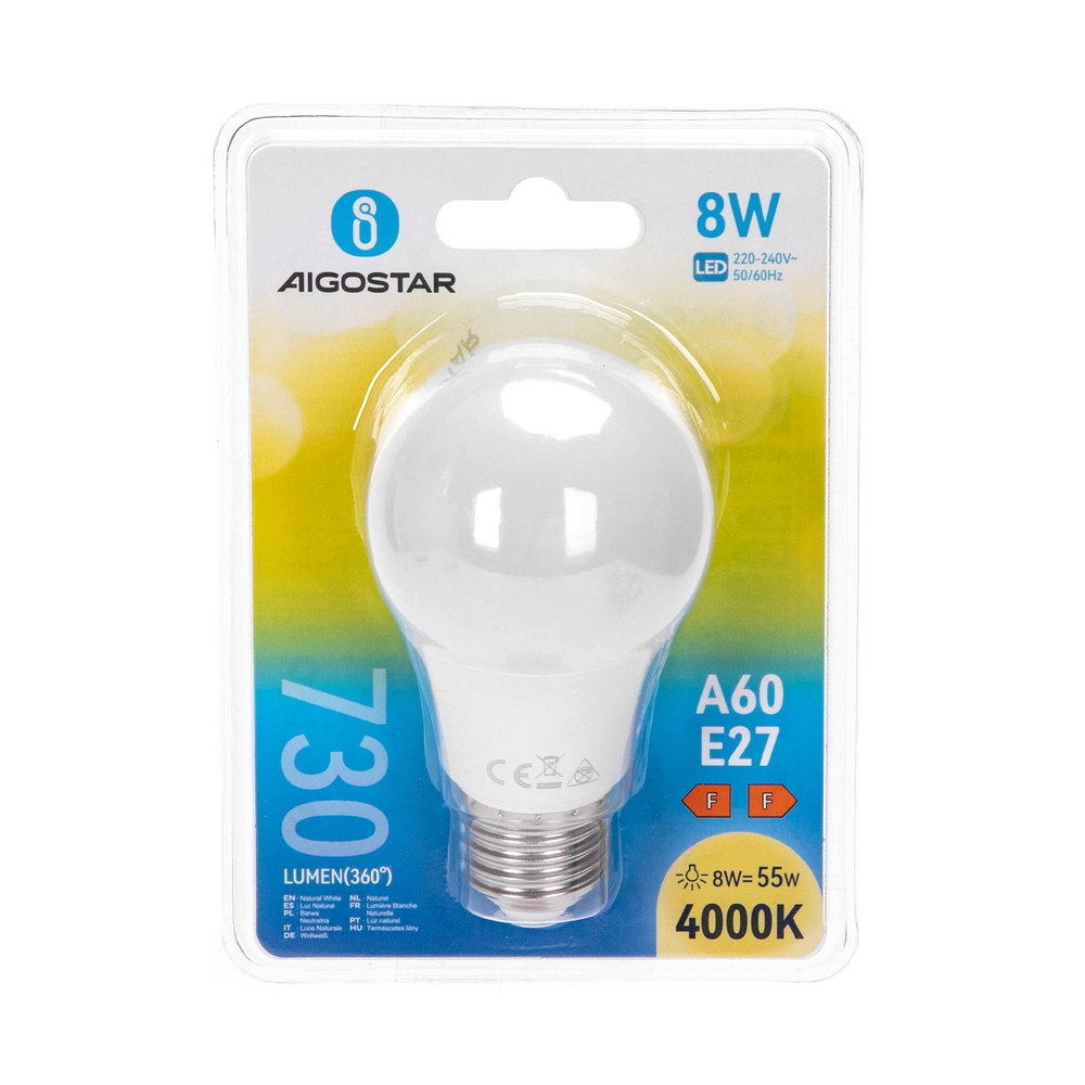 Lampadina Led E27 A60 a bulbo 8W Bianco neutro 4000K Aigostar - Foto 2