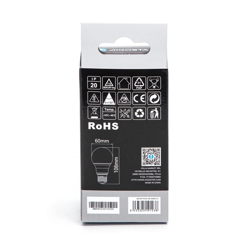 Lampadina Led E27 A60 a bulbo 9W Bianco freddo 6400K Aigostar - Foto 2