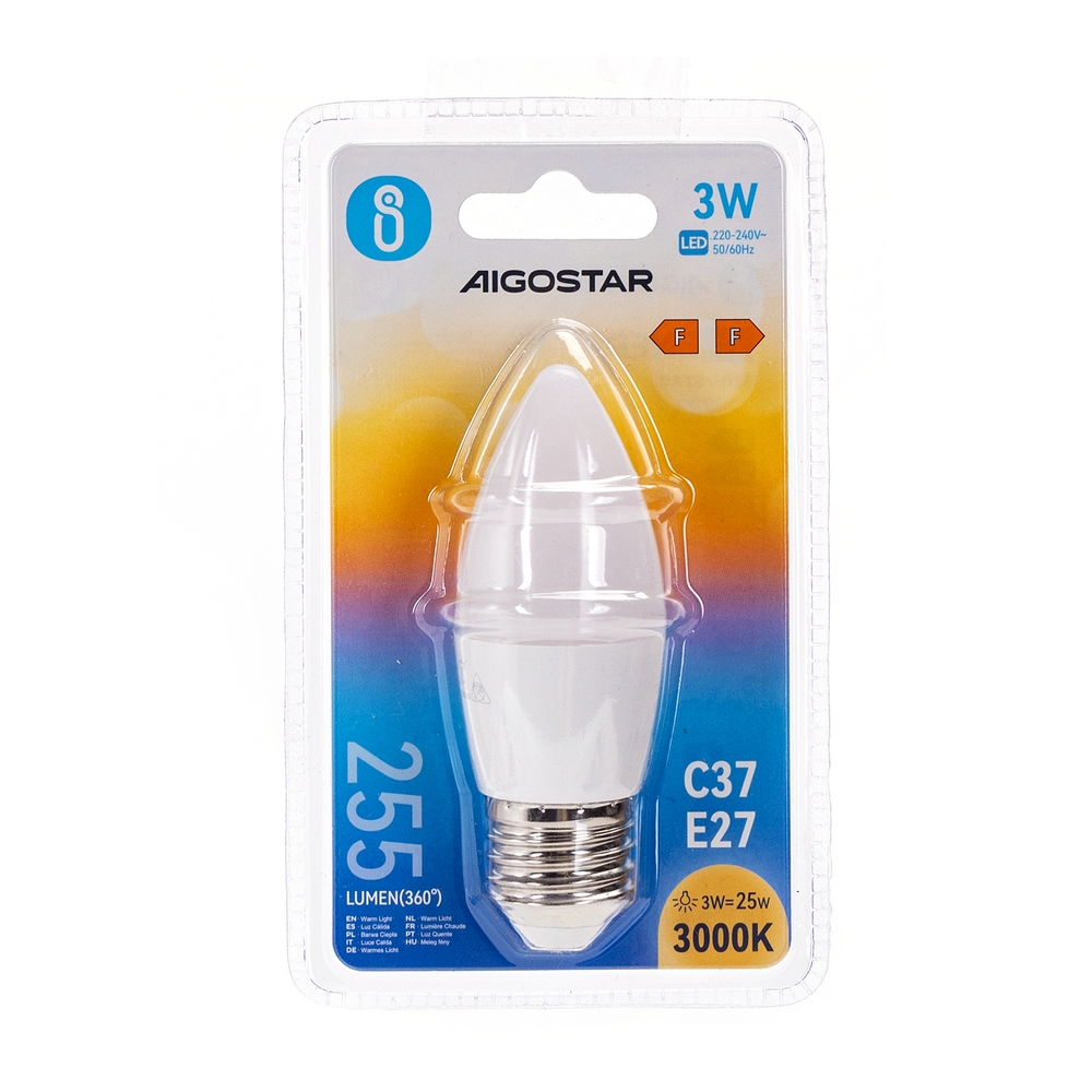 Lampadina Led E27 C35 a candela 3W Bianco caldo 3000K Aigostar - Foto 2