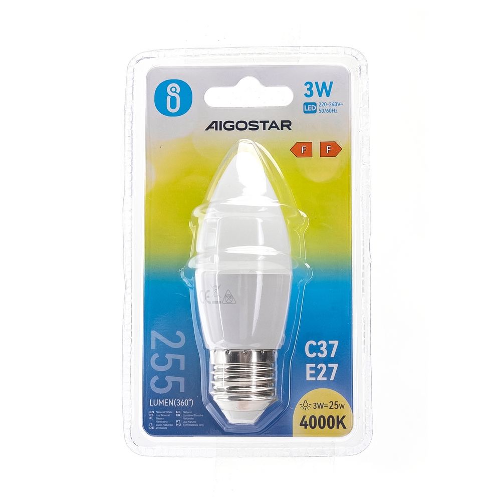Lampadina Led E27 C35 a candela 3W Bianco neutro 4000K Aigostar - Foto 2