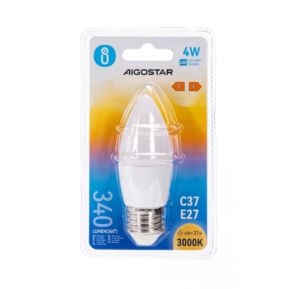 Lampadina Led E27 C35 a candela 4W Bianco caldo 3000K Aigostar - Foto 2