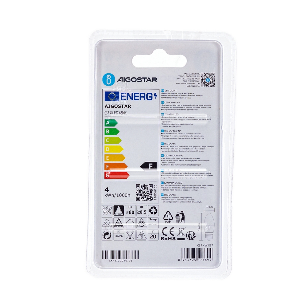 Lampadina Led E27 C35 a candela 4W Bianco freddo 6400K Aigostar - Foto 3