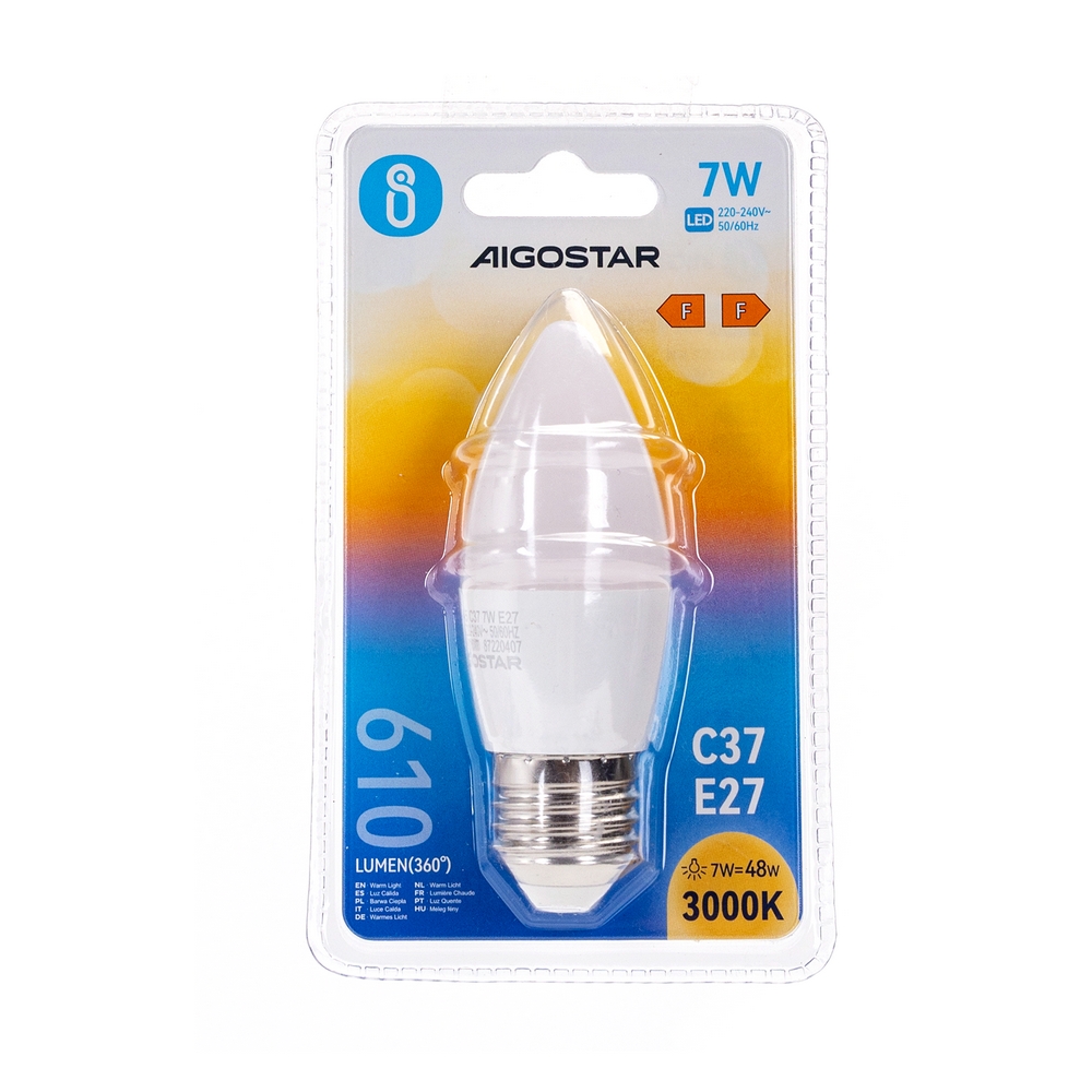Lampadina Led E27 C35 a candela 7W Bianco caldo 3000K Aigostar - Foto 2