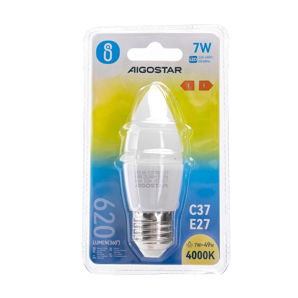 Lampadina Led E27 C35 a candela 7W Bianco neutro 4000K Aigostar - Foto 2
