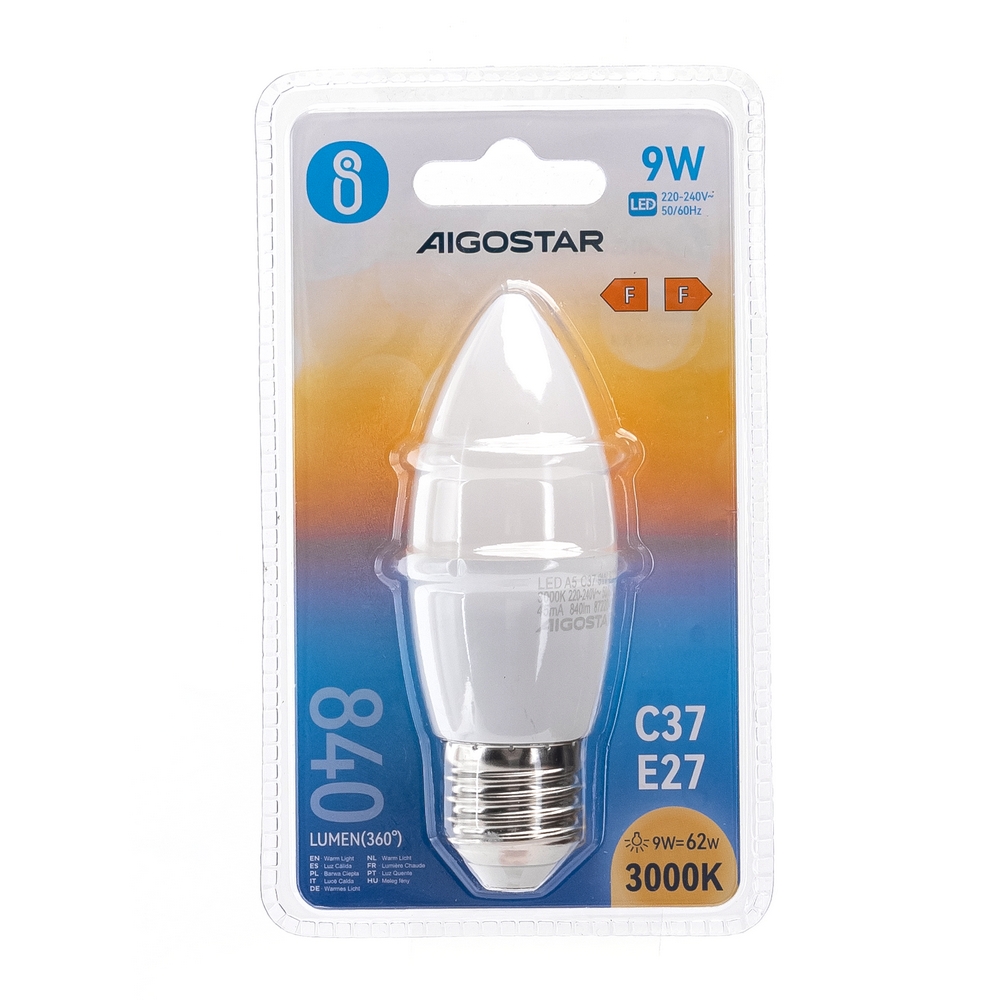 Lampadina Led E27 C35 a candela 9W Bianco caldo 3000K Aigostar - Foto 2