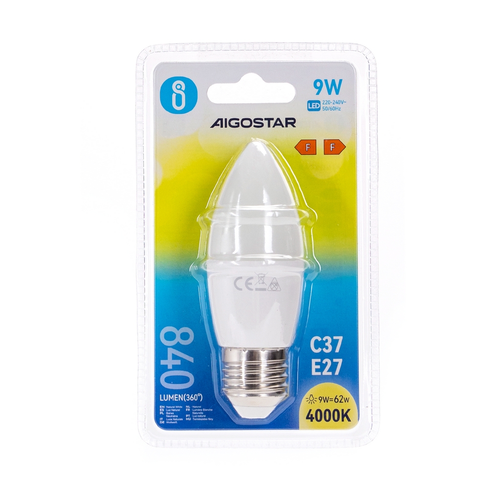 Lampadina Led E27 C35 a candela 9W Bianco neutro 4000K Aigostar - Foto 2