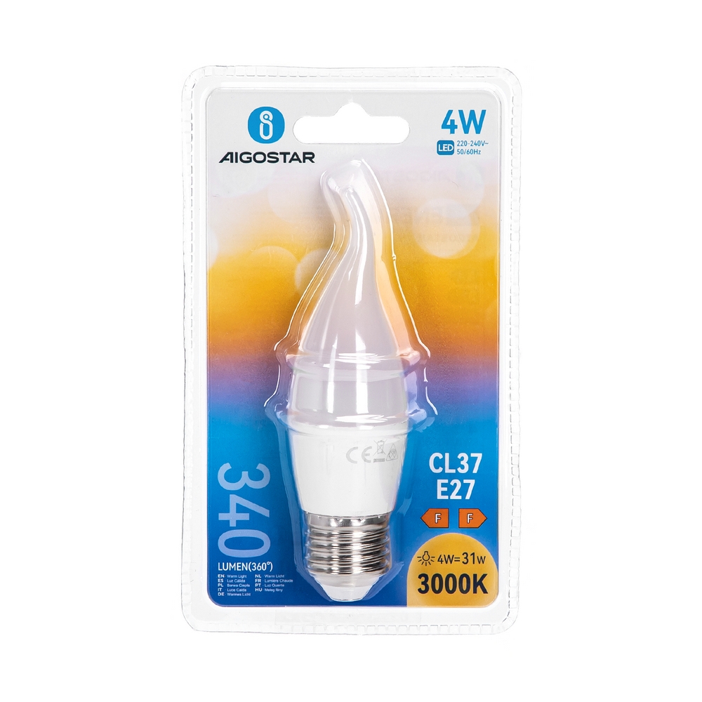 Lampadina Led E27 CL37 a colpo di vento 4W Bianco caldo 3000K Aigostar - Foto 2
