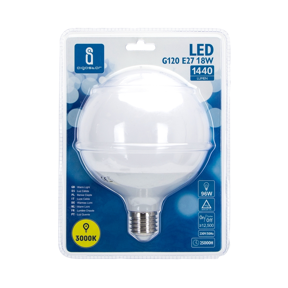 Lampadina Led E27 G120 a globo 18W Bianco caldo 3000K Aigostar - Foto 1