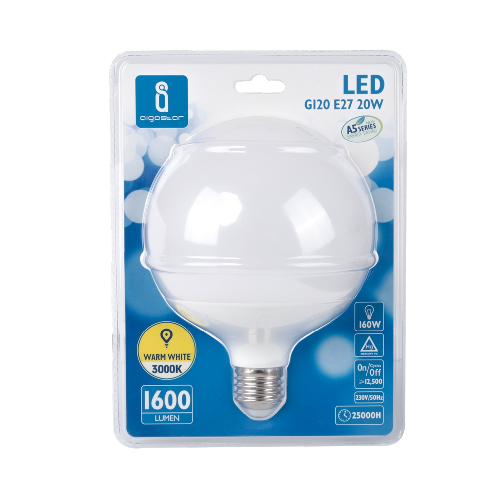 Lampadina Led E27 G120 a globo 20W Bianco caldo 3000K Aigostar - Foto 1