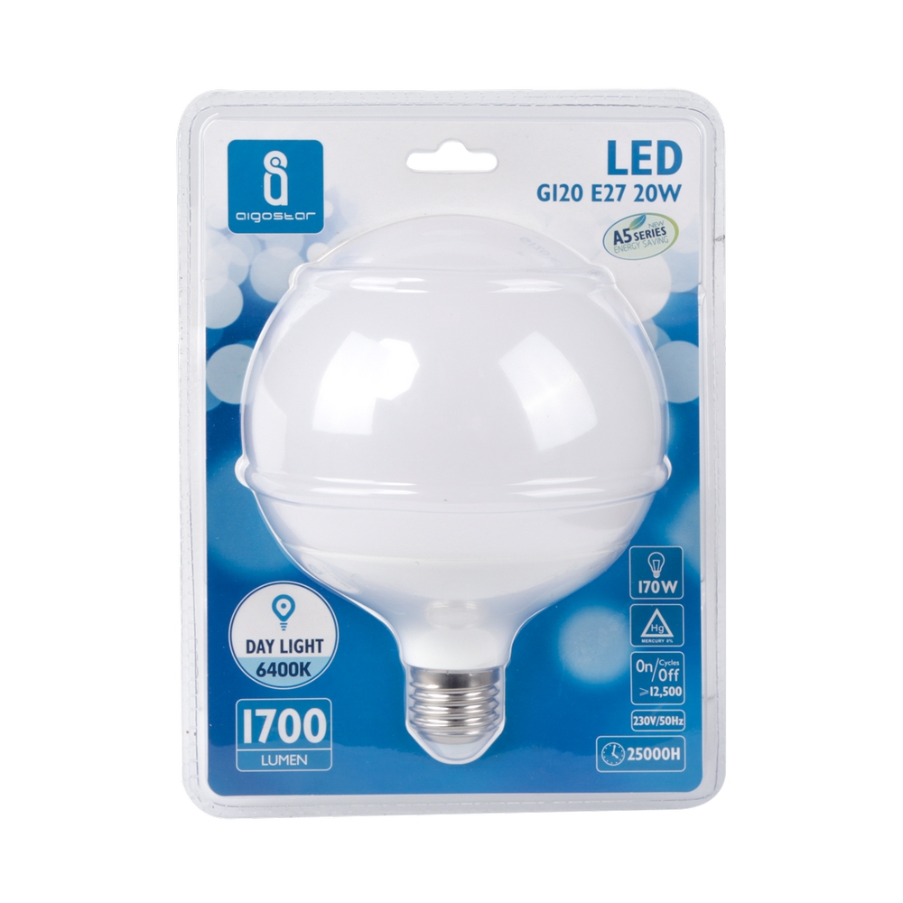 Lampadina Led E27 G120 a globo 20W Bianco freddo 6400K Aigostar - Foto 1