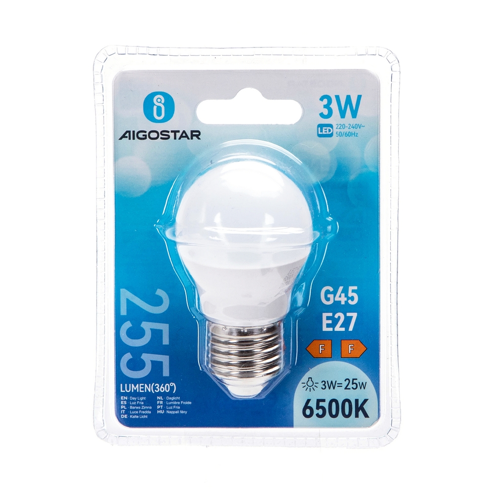 Lampadina Led E27 G45 a sfera 3W Bianco freddo 6400K Aigostar - Foto 2