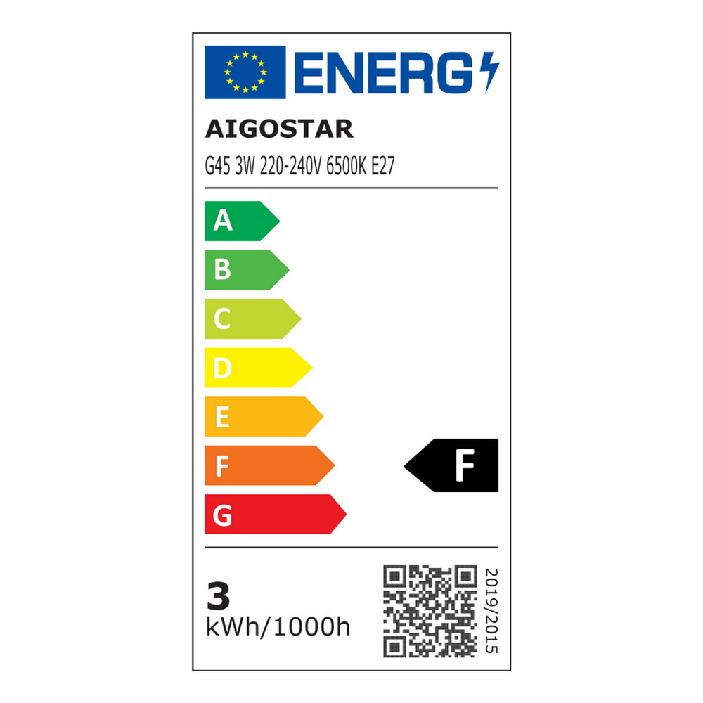Lampadina Led E27 G45 a sfera 3W Bianco freddo 6400K Aigostar - Foto 4