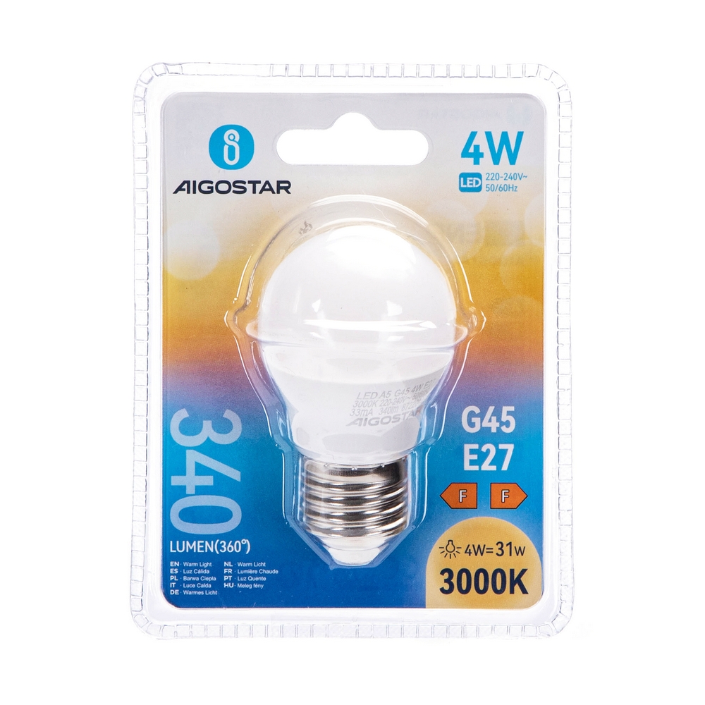 Lampadina Led E27 G45 a sfera 4W Bianco caldo 3000K Aigostar - Foto 2