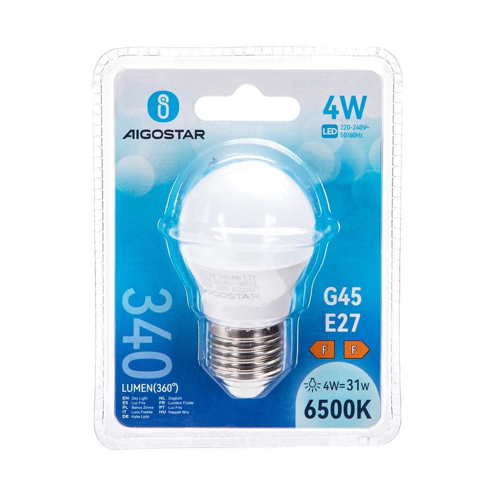 Lampadina Led E27 G45 a sfera 4W Bianco freddo 6400K Aigostar - Foto 2