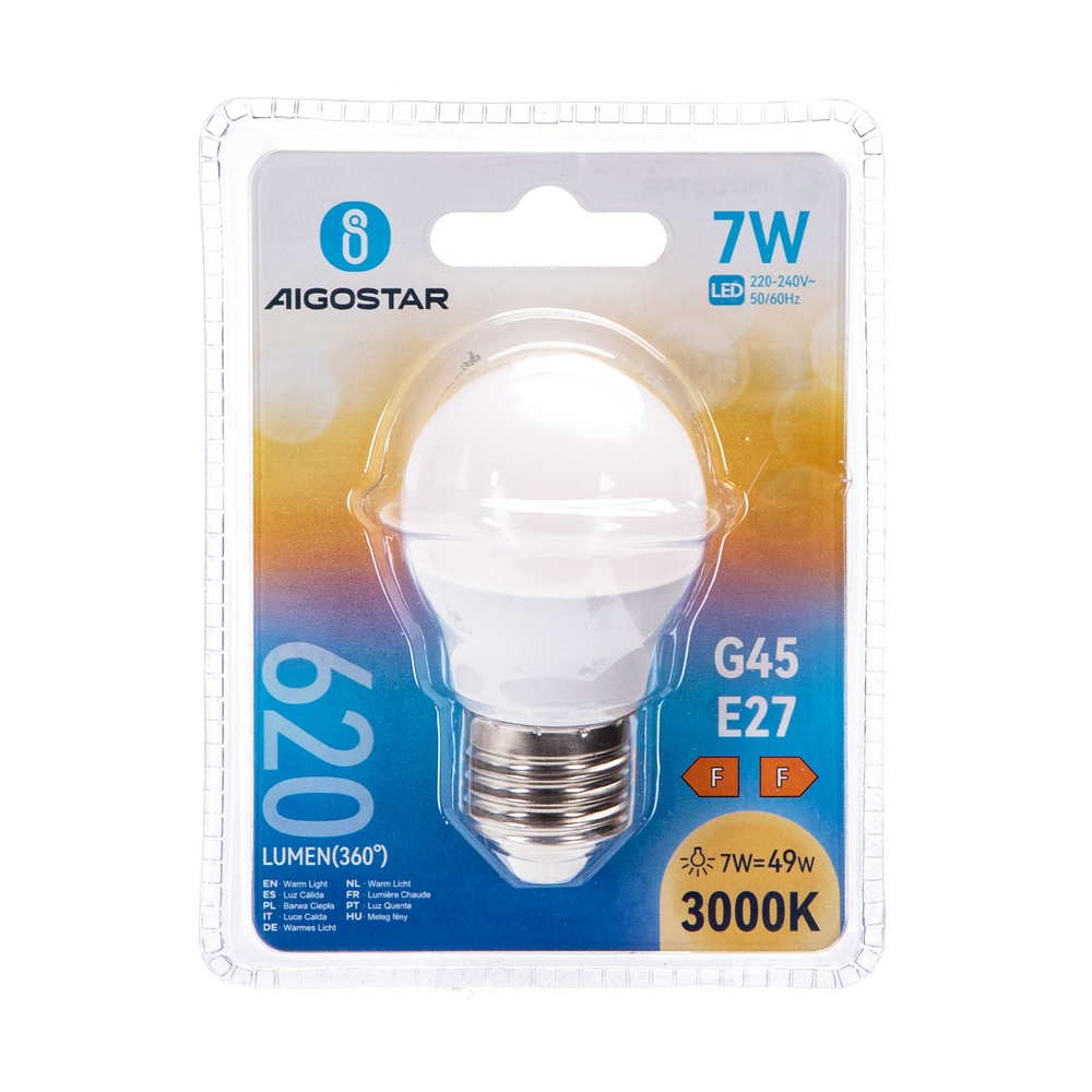 Lampadina Led E27 G45 a sfera 7W Bianco caldo 3000K Aigostar - Foto 2