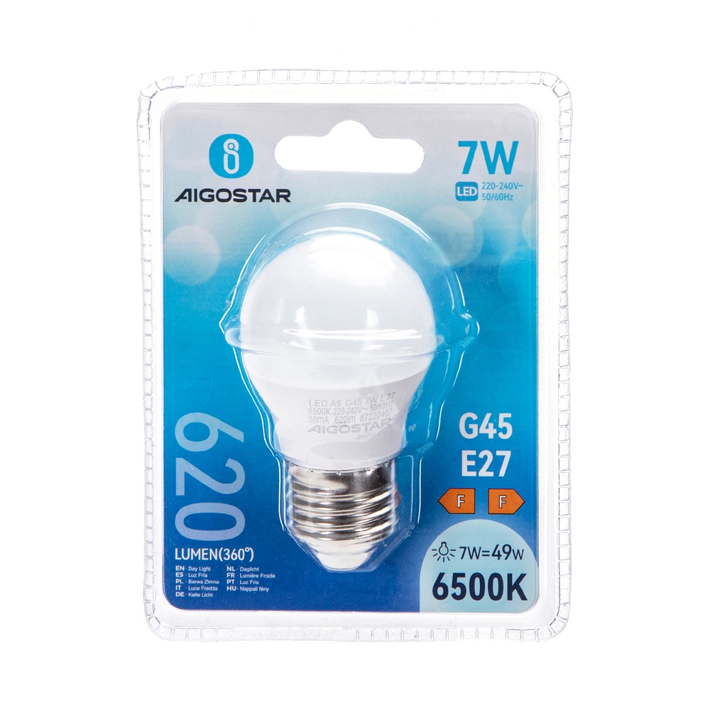 Lampadina Led E27 G45 a sfera 7W Bianco freddo 6400K Aigostar - Foto 2