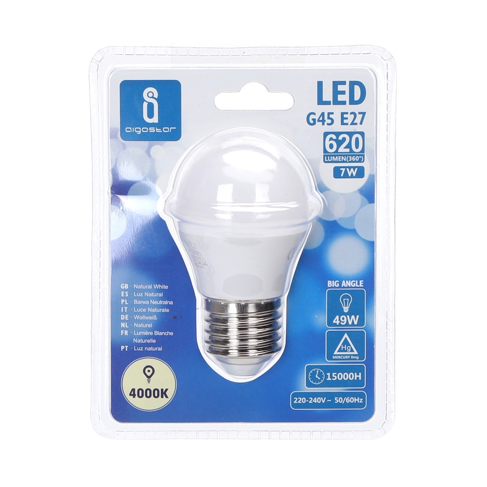 Lampadina Led E27 G45 a sfera 7W Bianco neutro 4000K Aigostar - Foto 2