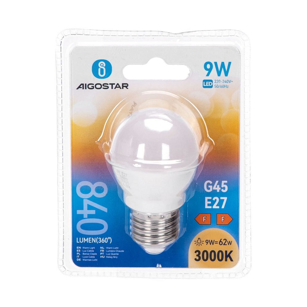 Lampadina Led E27 G45 a sfera 9W Bianco caldo 3000K Aigostar - Foto 2