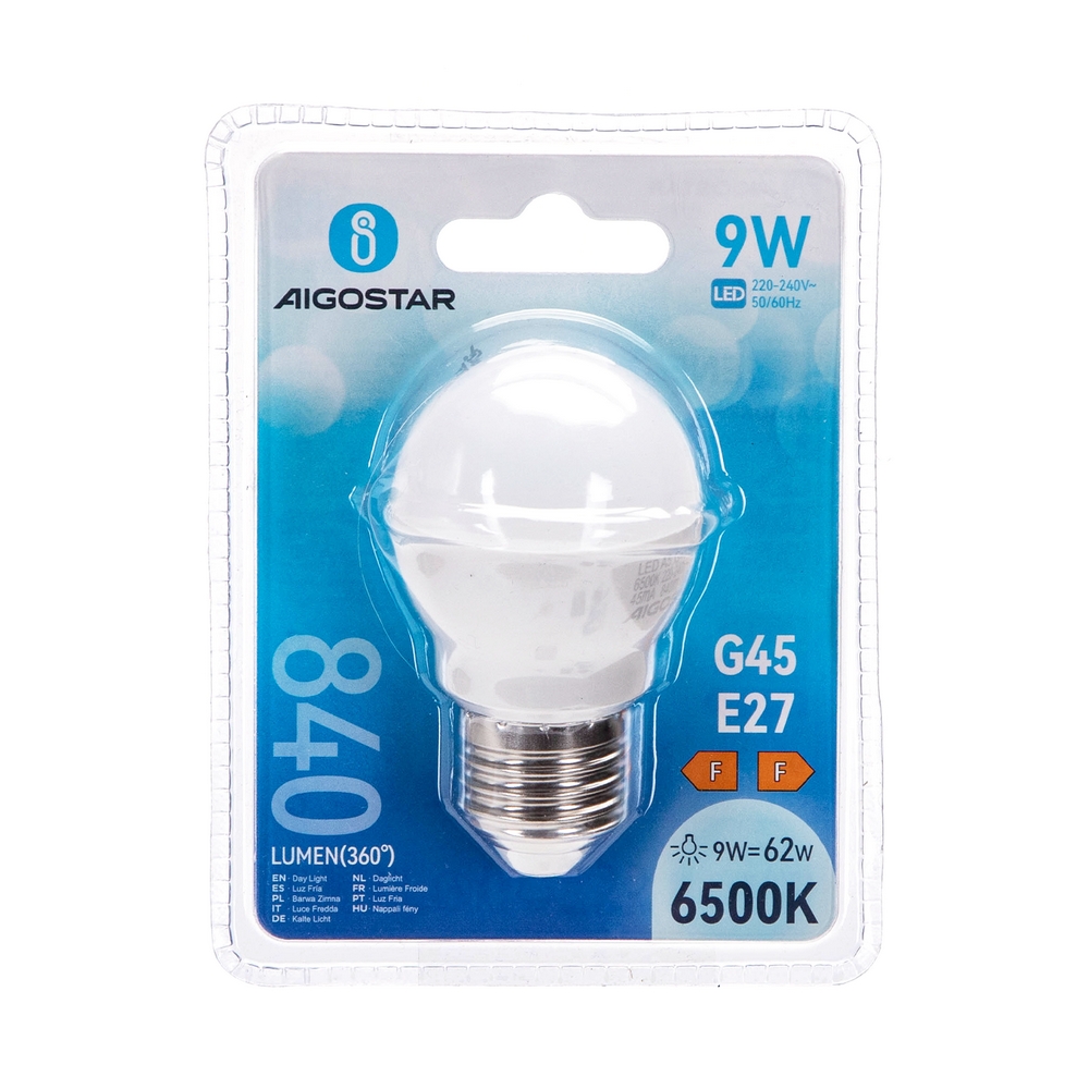 Lampadina Led E27 G45 a sfera 9W Bianco freddo 6400K Aigostar - Foto 2