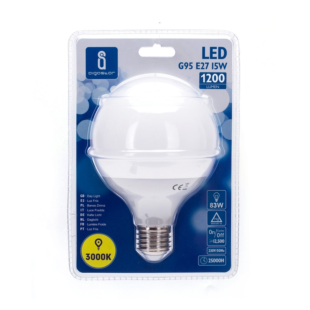 Lampadina Led E27 G95 a globo 15W Bianco caldo 3000K Aigostar - Foto 1