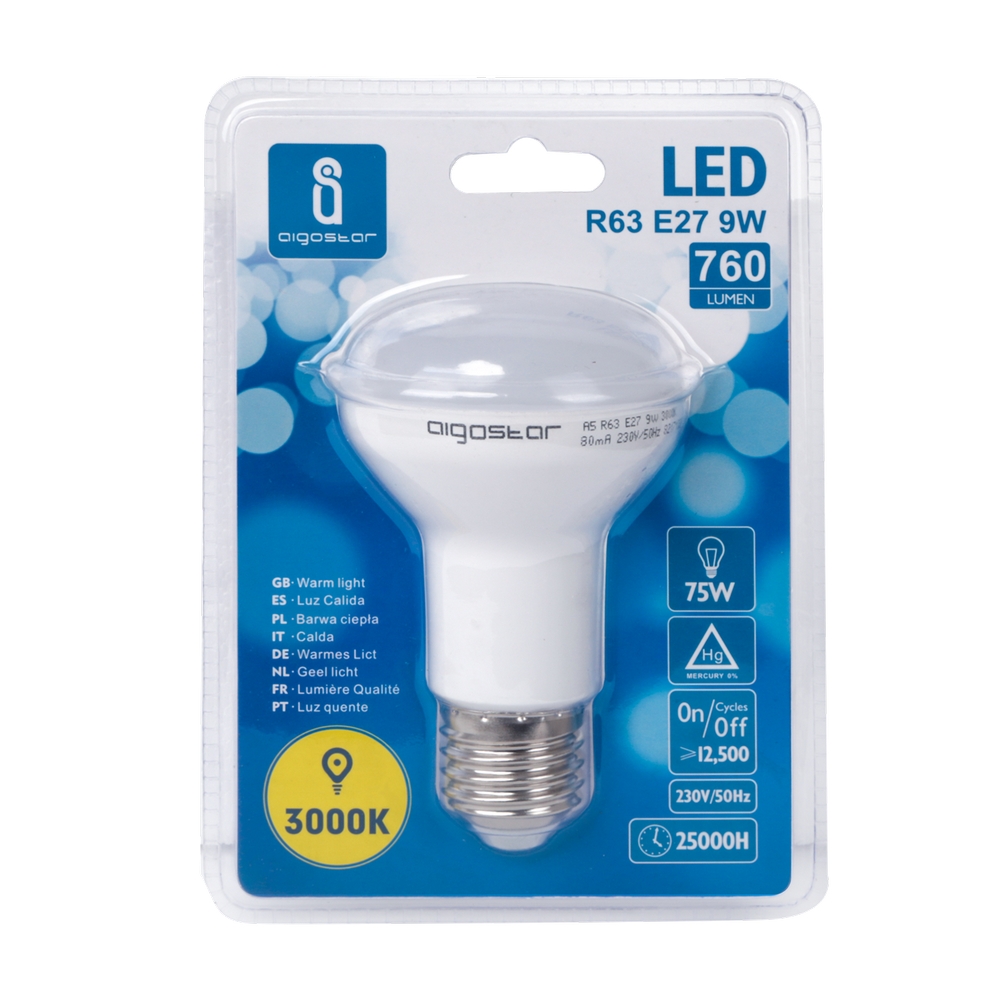 Lampadina Led E27 R63 a faretto 9W Bianco caldo 3000K Aigostar - Foto 1
