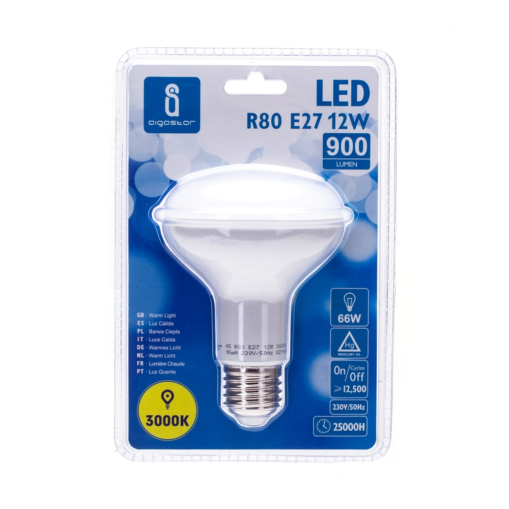 Lampadina Led E27 R80 a faretto 12W Bianco caldo 3000K Aigostar - Foto 1
