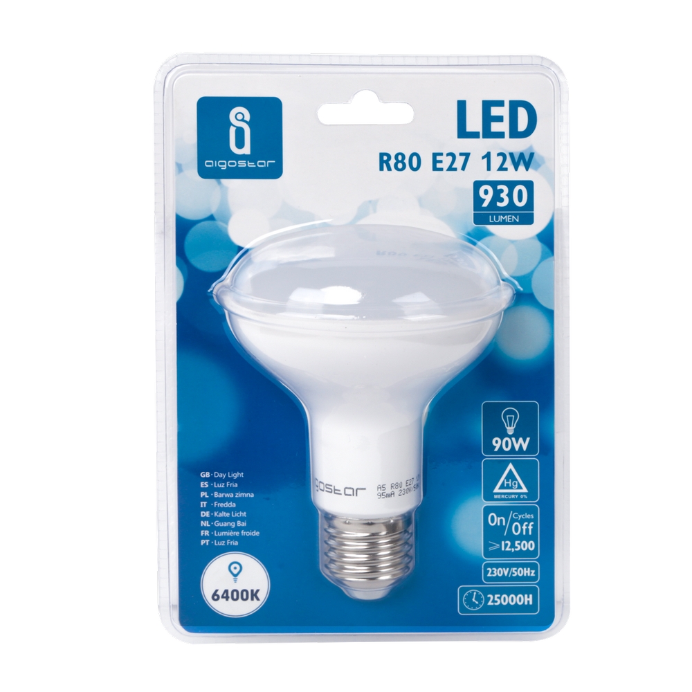 Lampadina Led E27 R80 a faretto 12W Bianco freddo 6400K Aigostar - Foto 1