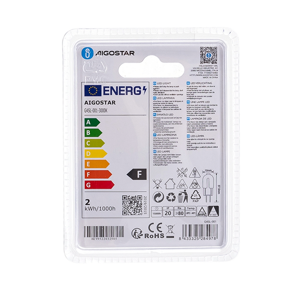 Lampadina Led G4 a Capsula 1,3W SMD trasparente Bianco caldo 3000K Aigostar - Foto 3