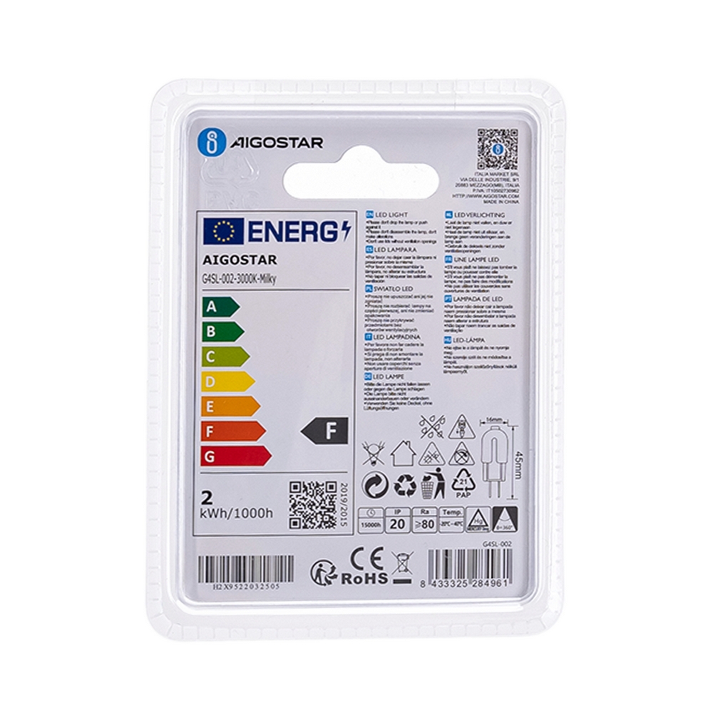 Lampadina Led G4 a Capsula 1,7W SMD opaca Bianco caldo 3000K Aigostar - Foto 3