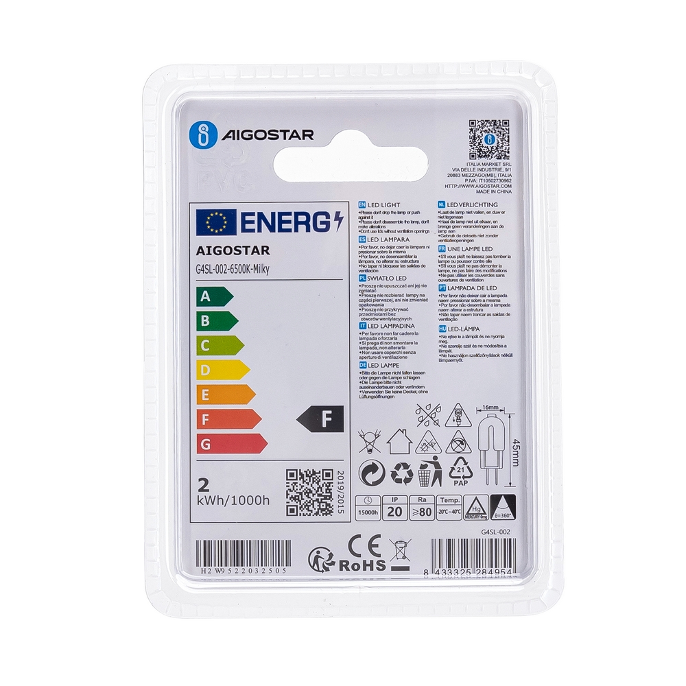 Lampadina Led G4 a Capsula 1,7W SMD opaca Bianco freddo 6500K Aigostar - Foto 3