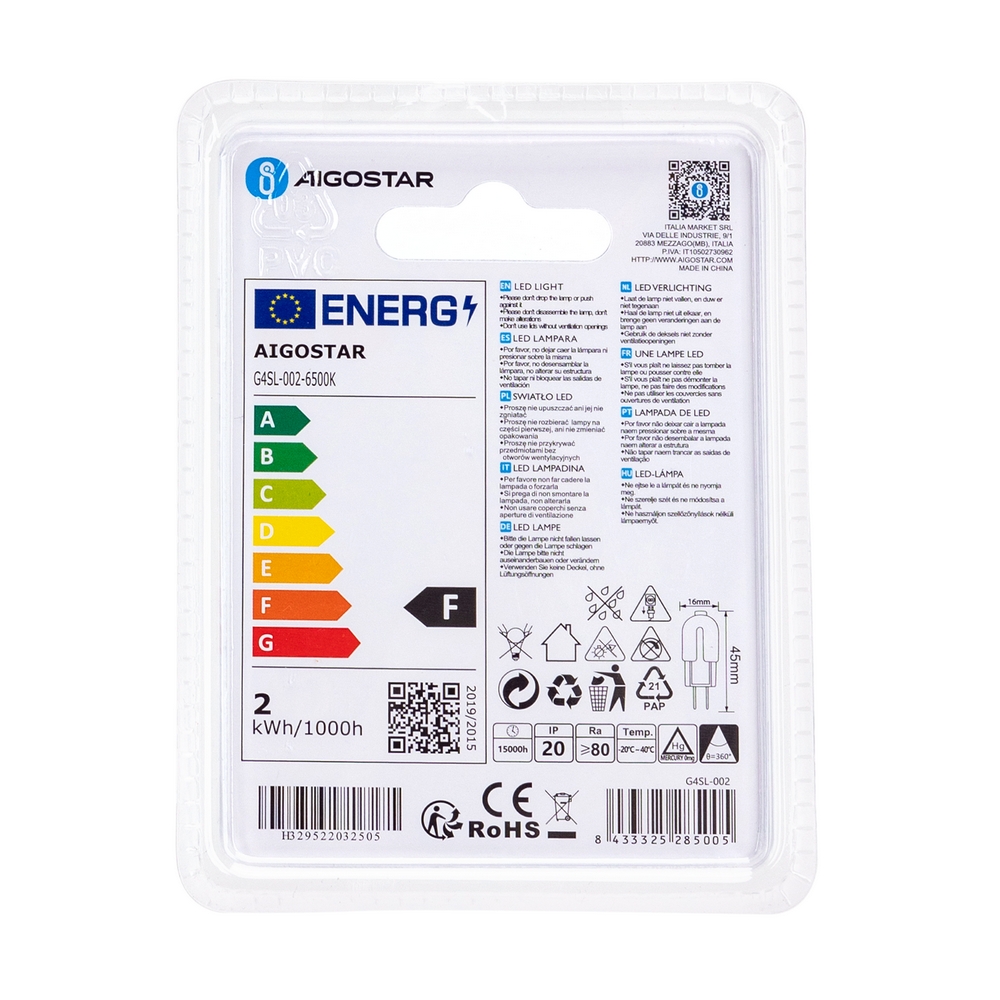 Lampadina Led G4 a Capsula 1,7W SMD trasparente Bianco freddo 6500K Aigostar - Foto 3