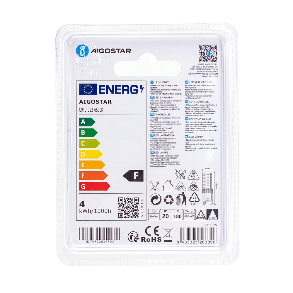 Lampadina Led G9 a Capsula 3,5W SMD trasparente Bianco freddo 6500K Aigostar - Foto 3