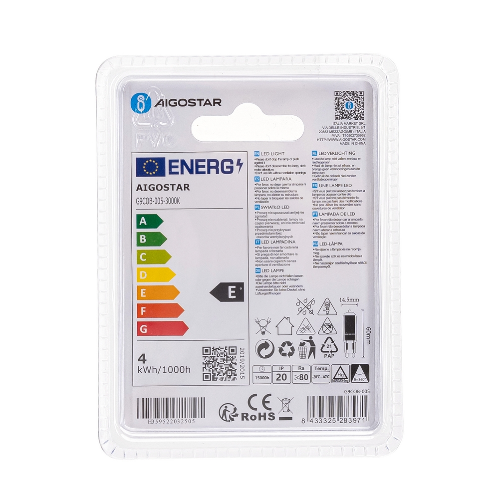 Lampadina Led G9 a Capsula 4W COB in vetro trasparente Bianco caldo 3000K Aigostar - Foto 3