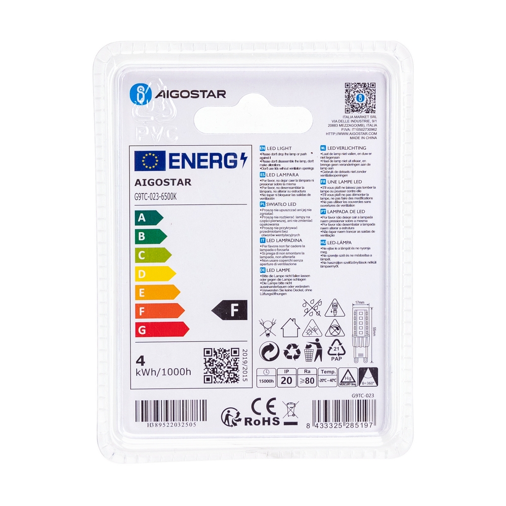 Lampadina Led G9 a Capsula 4W SMD trasparente Bianco freddo 6500K Aigostar - Foto 3